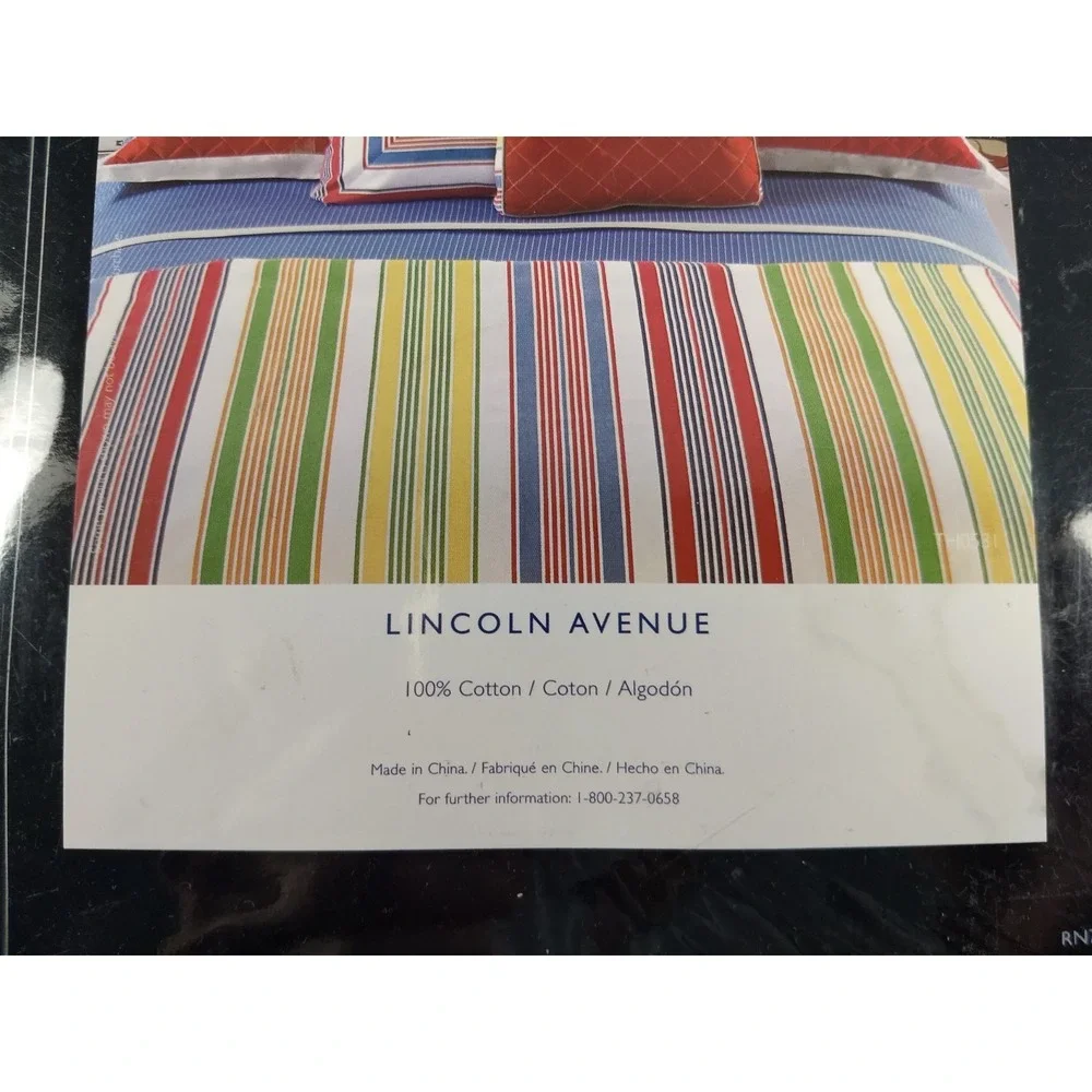 Tommy Hilfiger Twin Flat Sheet 100% Cotton Lincoln Ave Blue White Stripe NOS NEW
